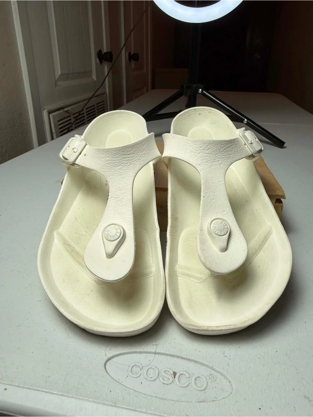 Birkenstock White EVA Thong Sandals with Adjustable Buckle - Picture 11 of 12